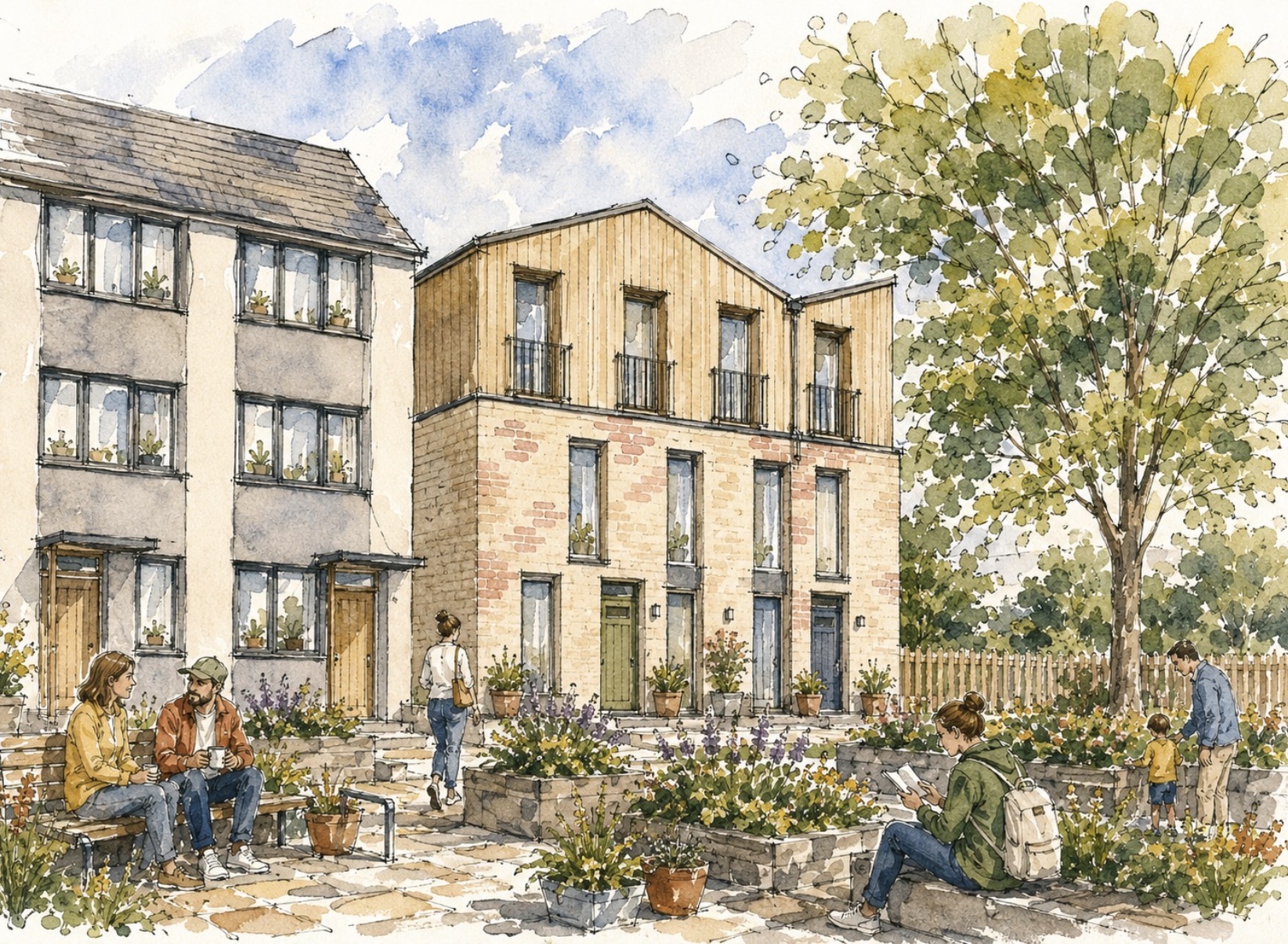 Watercolour view of Hathway Walk in St Jude's.