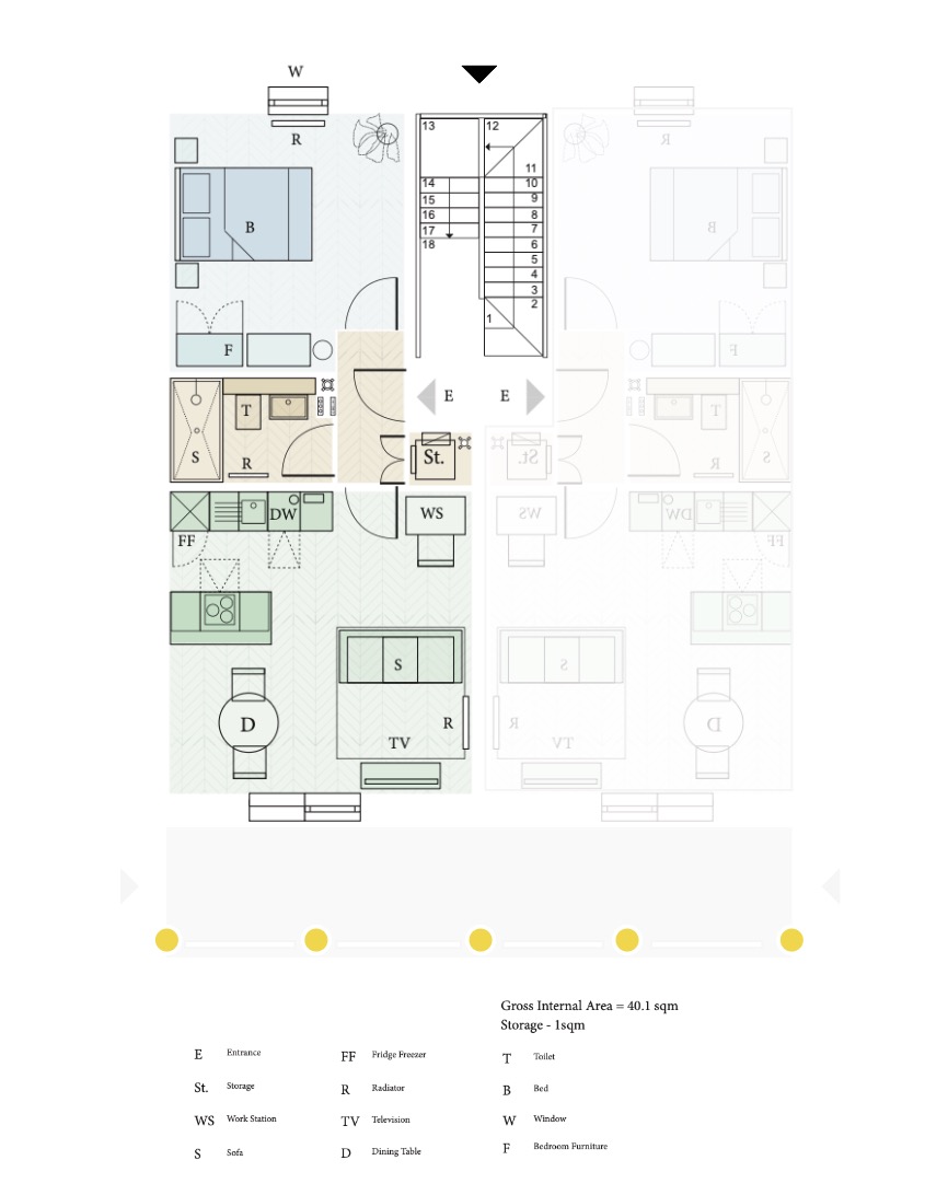 Floor plan of a proposed Thrisell Street apartment, gross internal area 40.1 sqm.