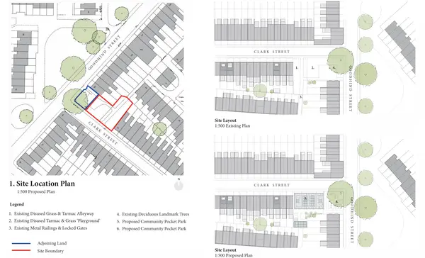 Site location plan for the Clark Street co-housing proposals, showing the plot boundary and the surrounding streets.